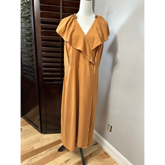 Vince Dresses Vince Womens Mock Wrap Dress Solid Copper Ruffled